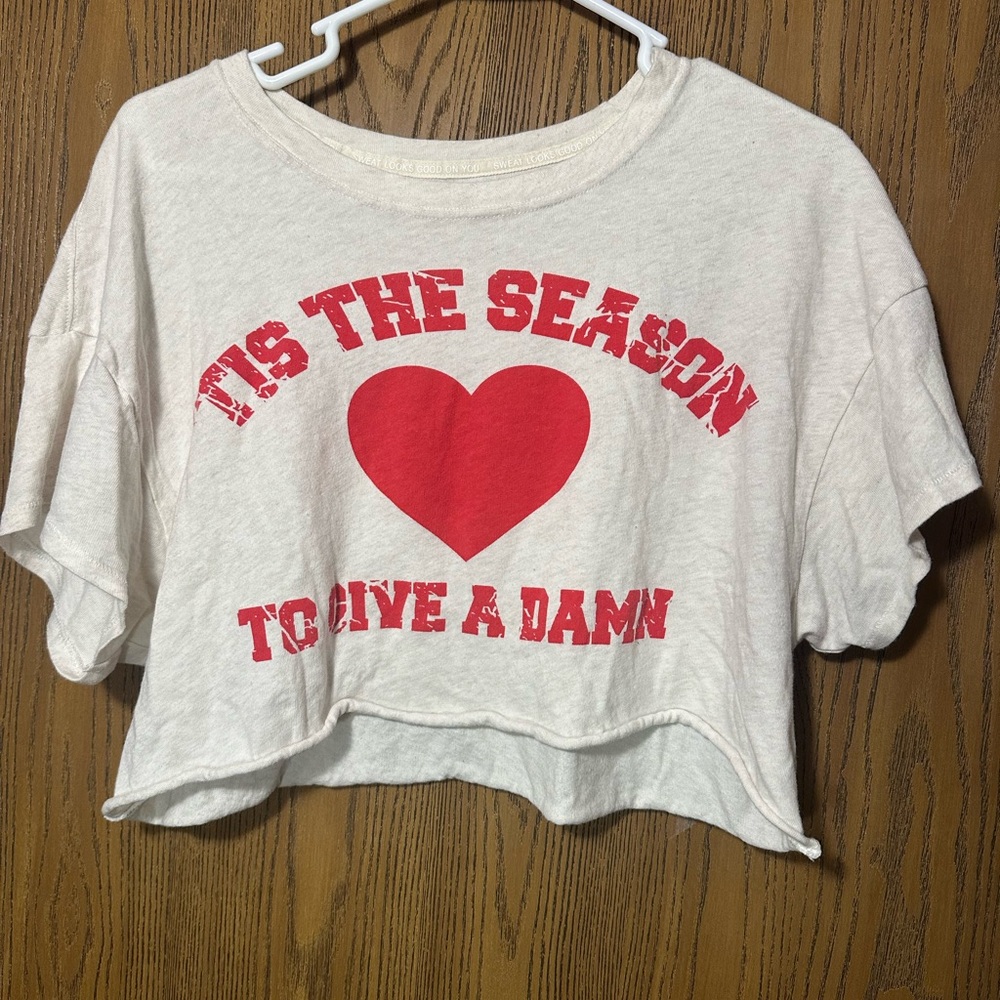 Crop Top Tee with Red Heart Graphic